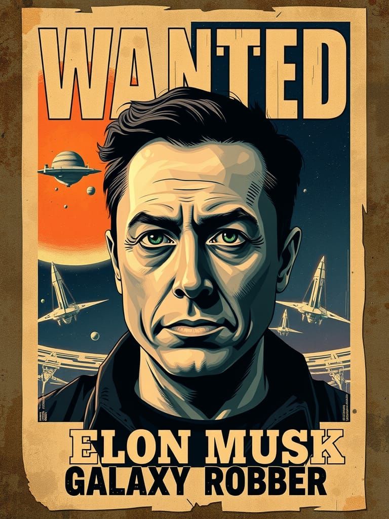 Wanted poster Elon Musk galaxy robber
