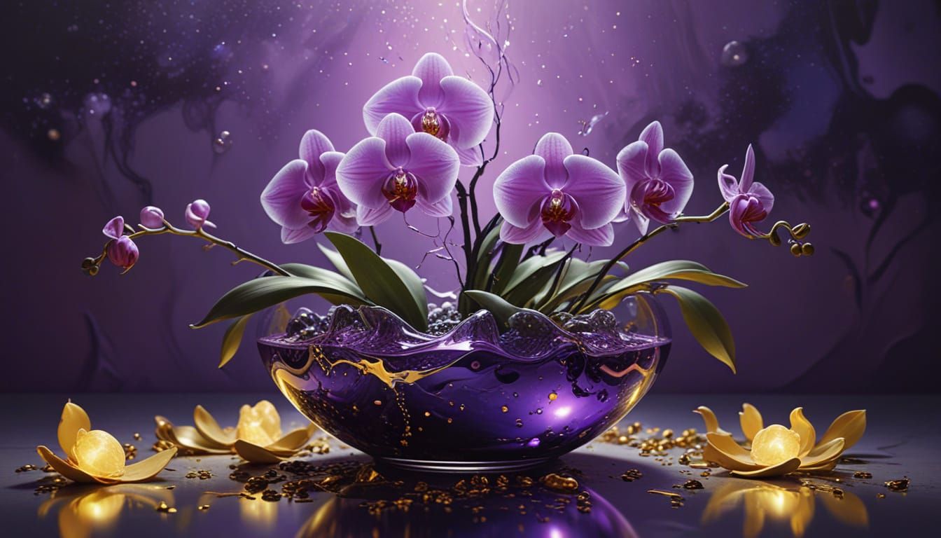 Orchids in a Shimmering Universe: Surreal Digital Art