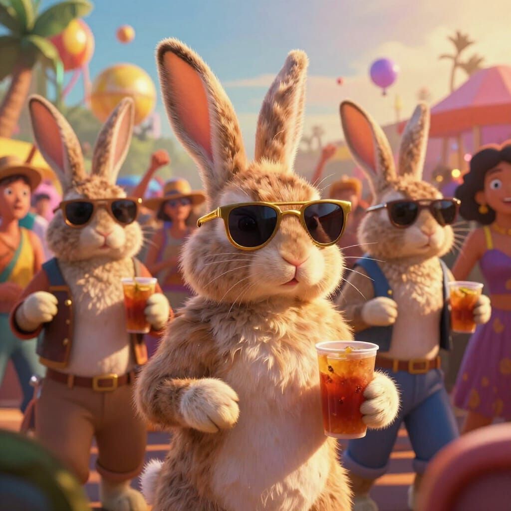 Rabbits Party in Sunglasses: Digital Matte Painting