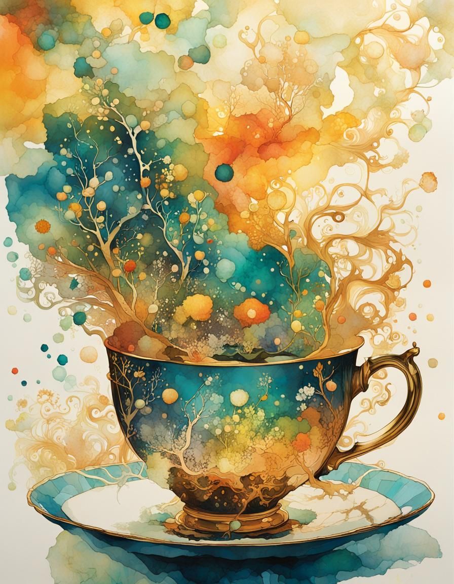 Magical Bubble Tea in Ink Splash Art