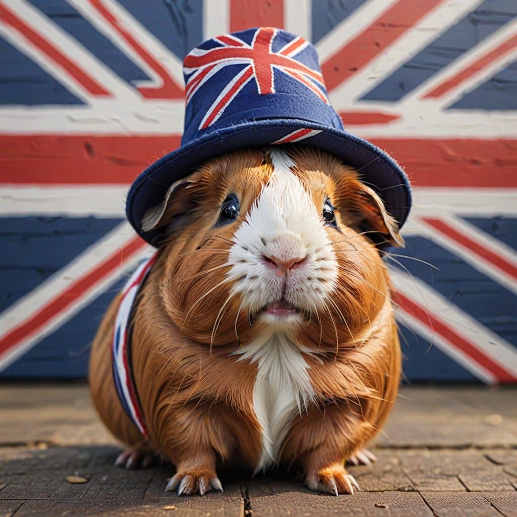 Vibrant UK Guinea Pig Portrait in Whimsical Illustration Sty...