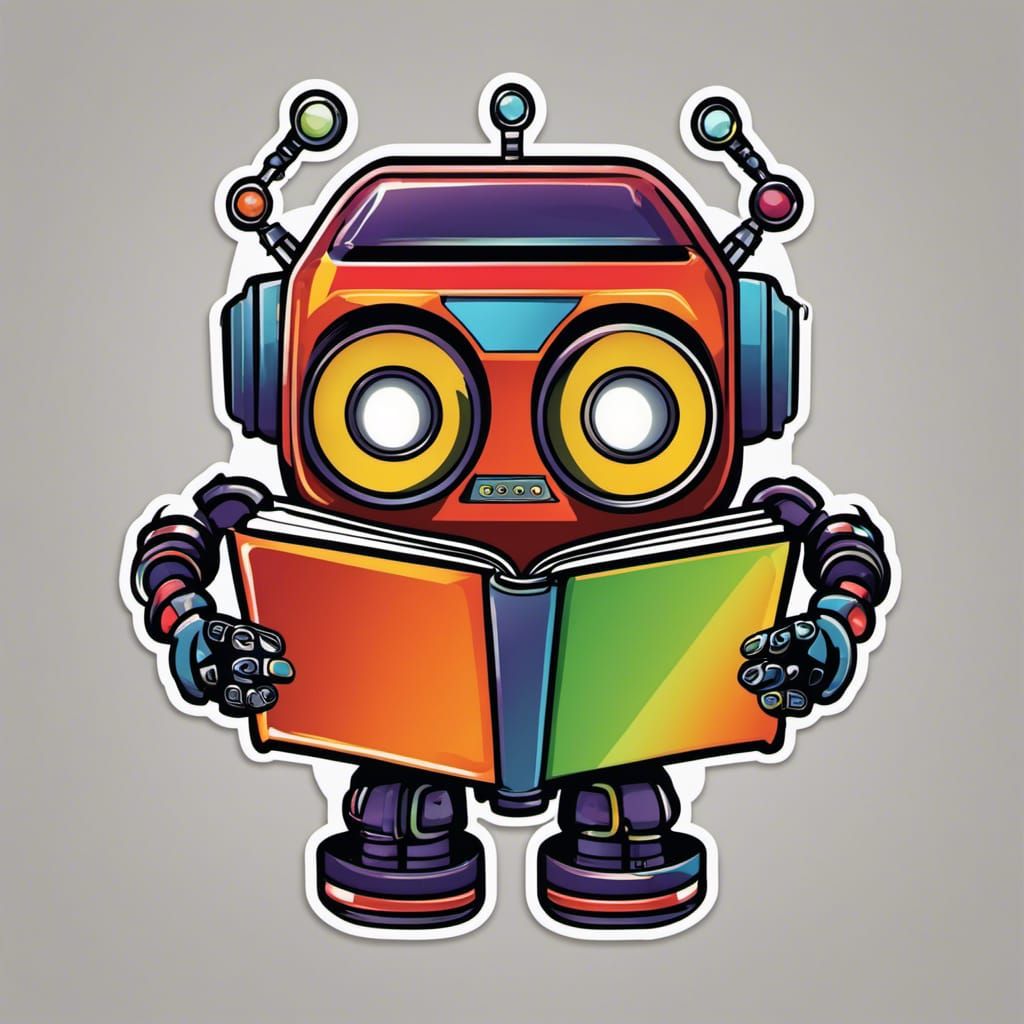 Colorful Robot Reading Book Sticker Design