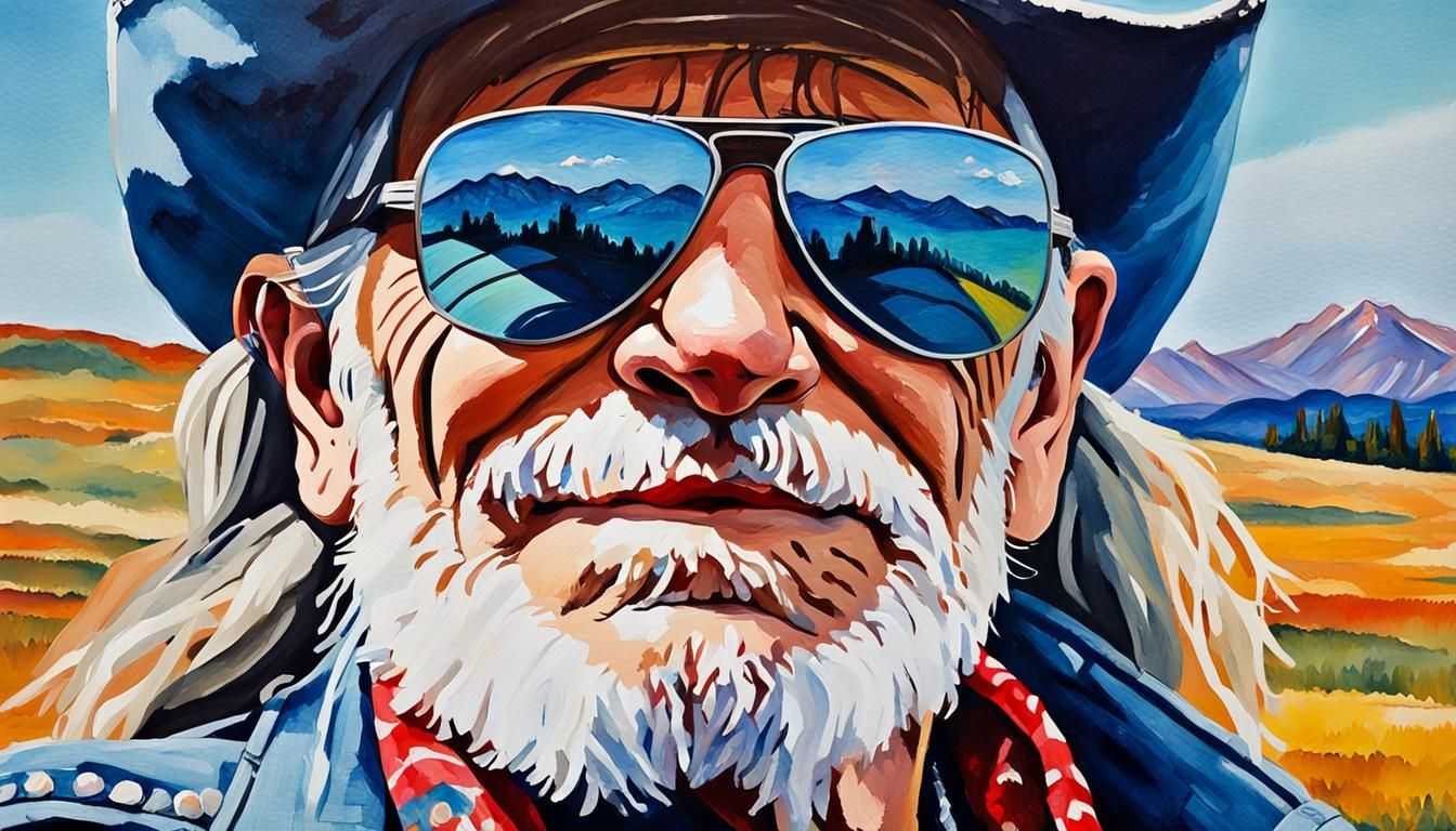 Willie Nelson Watercolor Portrait in Pop Art Style