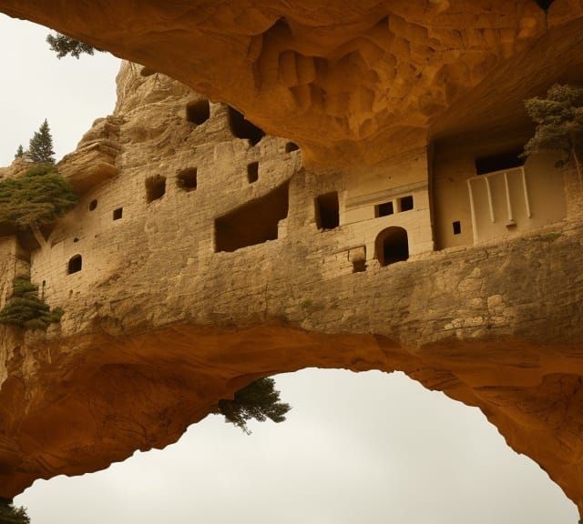 Cliffside Village in Digital Matte Painting Style