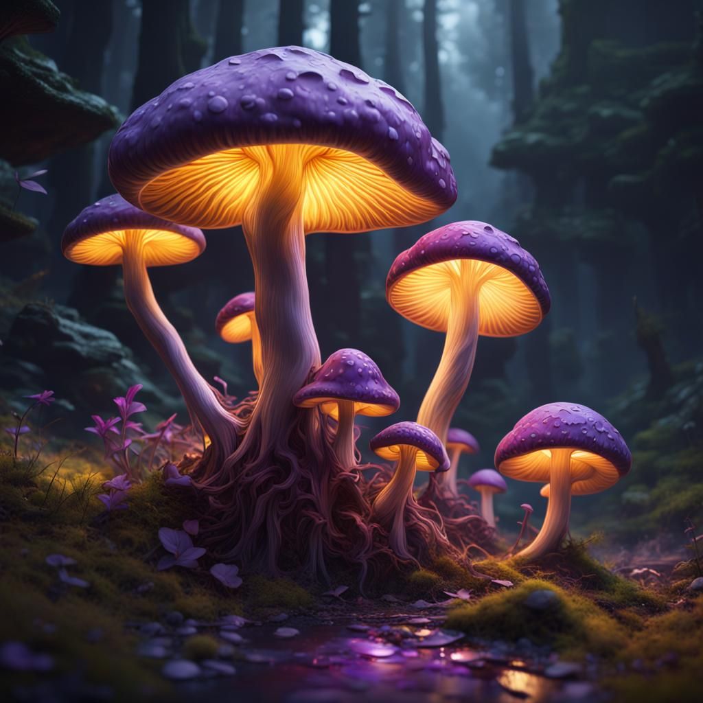 Magic Mushrooms in Dark Fantasy Style