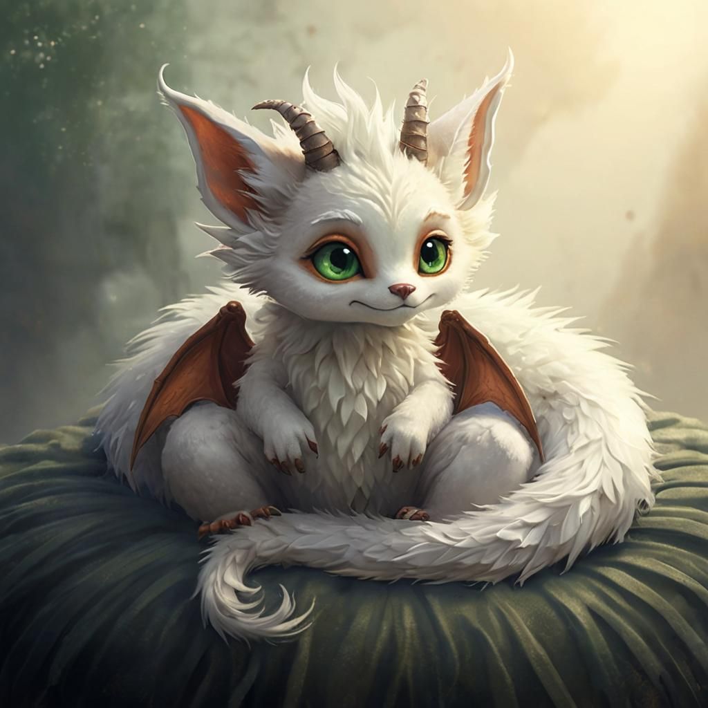 Adorable Dragon Lounging on Pillows as Watercolor Illustrati...