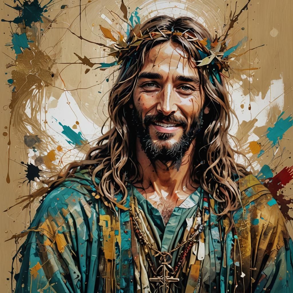 Jesus Smiling: A Tactile and Organic Texture Portrait