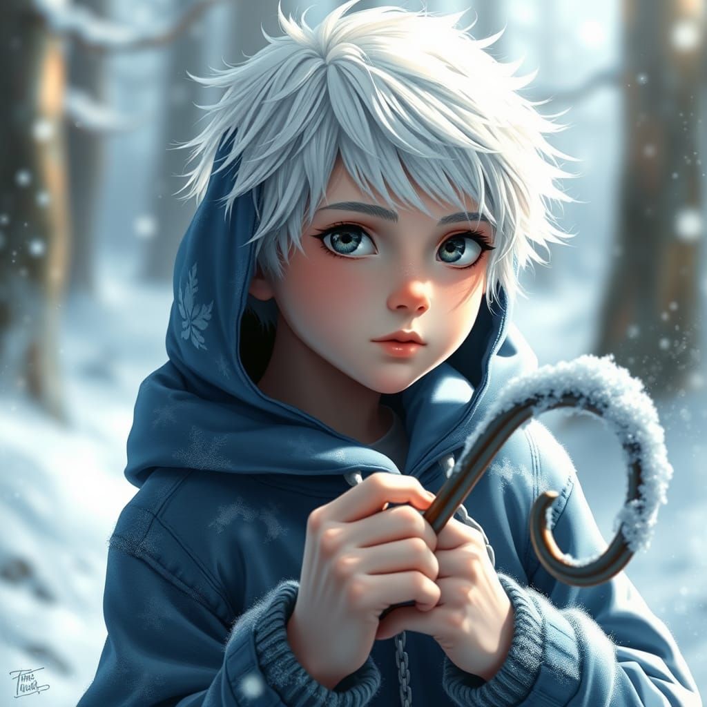 Anime Young Jack Frost with Hook Stick