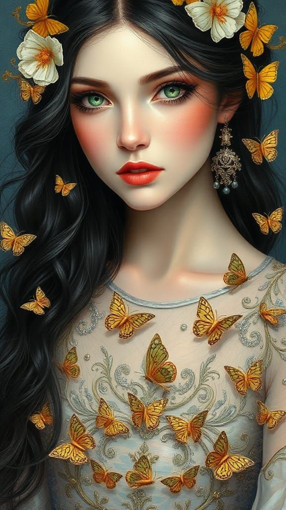 Gypsy Maiden in Beaded Gown: Watercolor Art