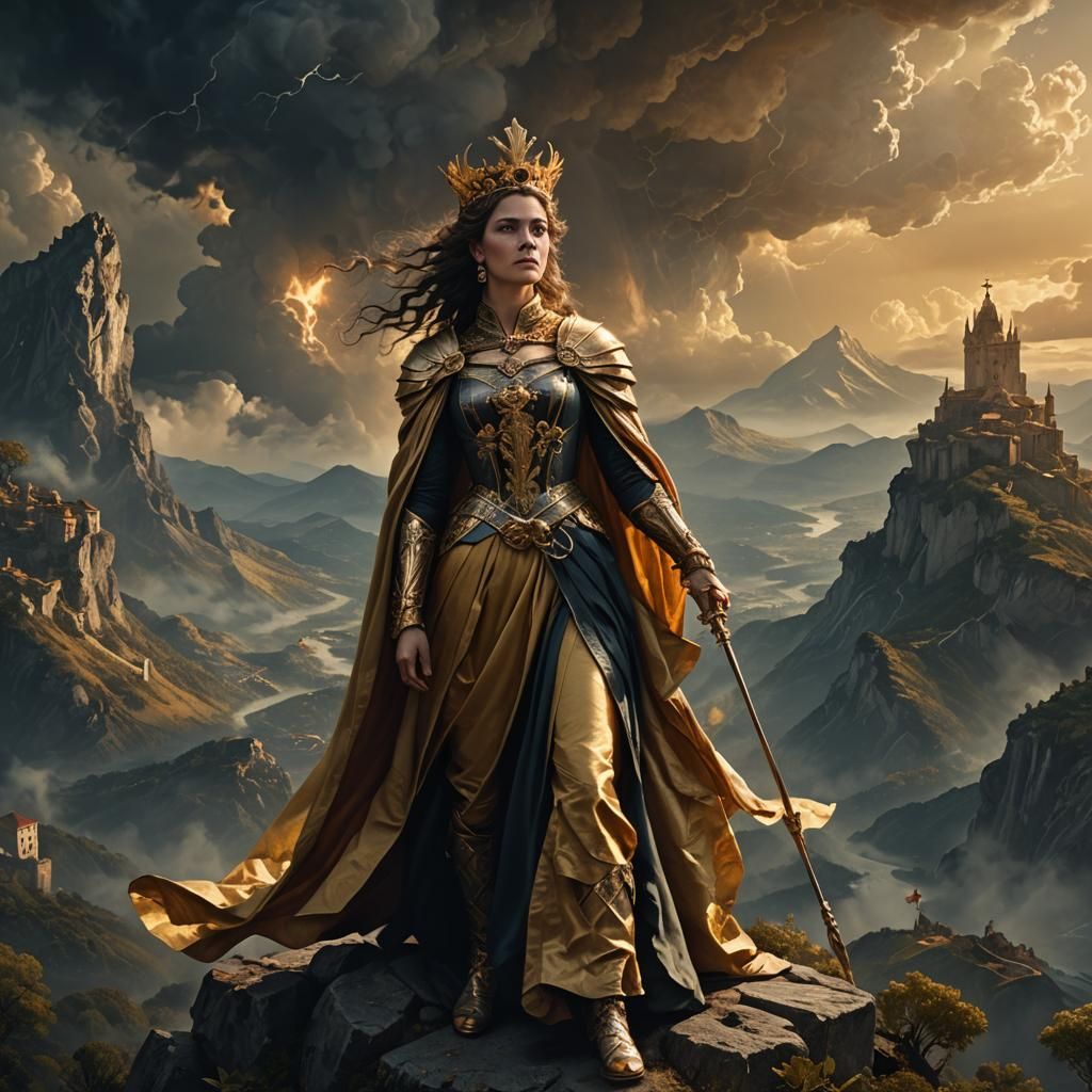 Regal Queen in Baroque Fantasy Landscape