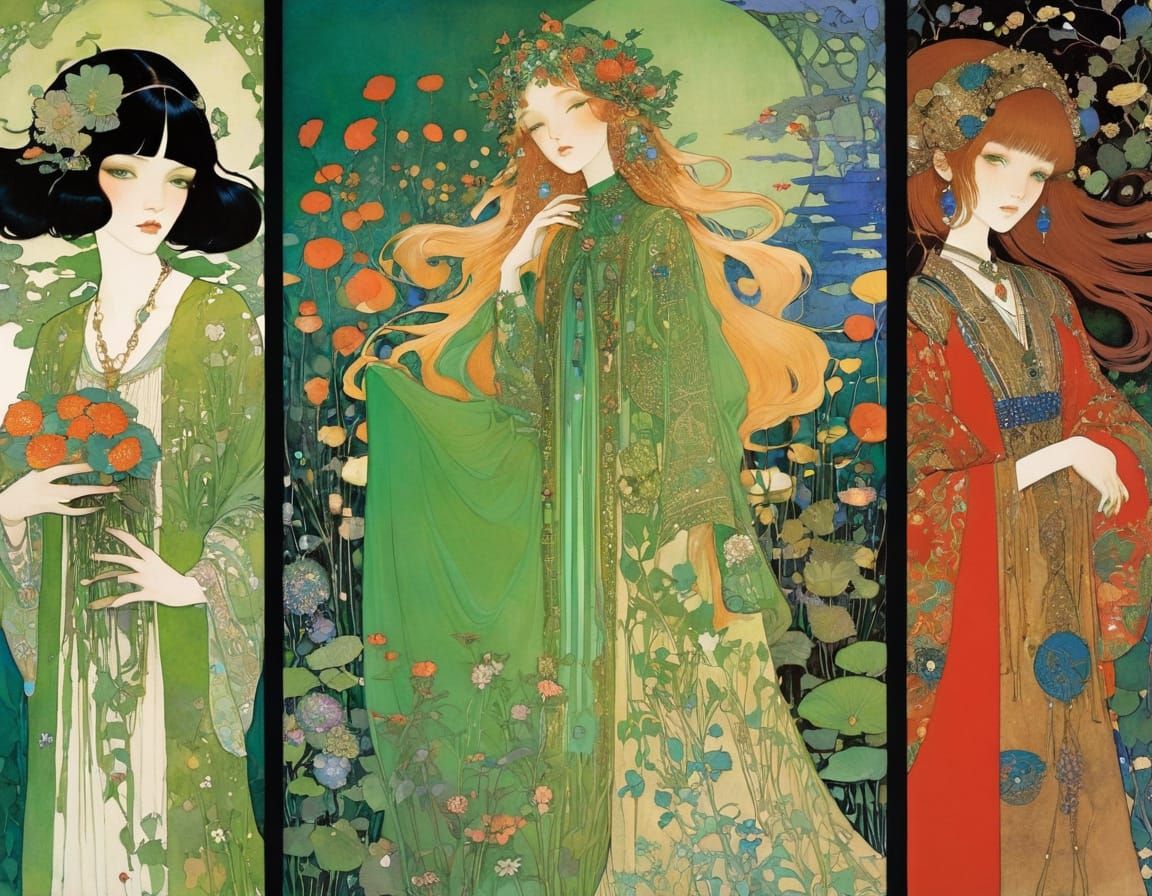 Summer Green Art Nouveau Illustration