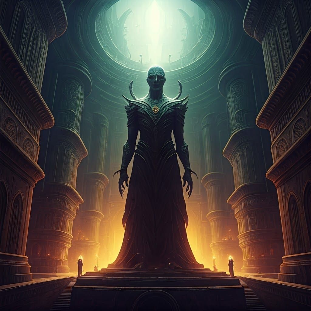 Ethereal Deity in Fantastical Cityscape, Matte Painting