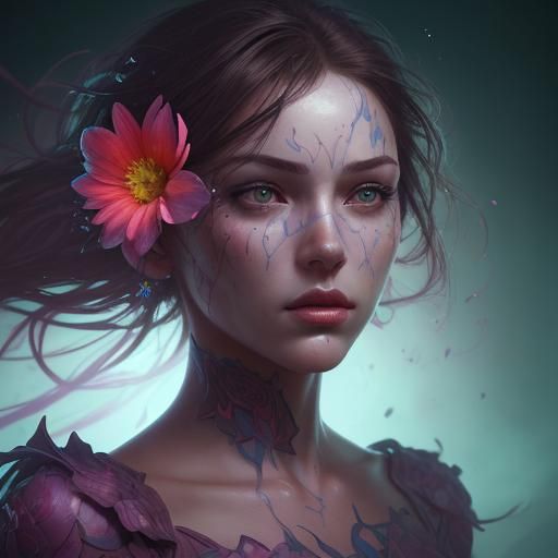 Hyperrealistic Flower Woman: Detailed Splash Art