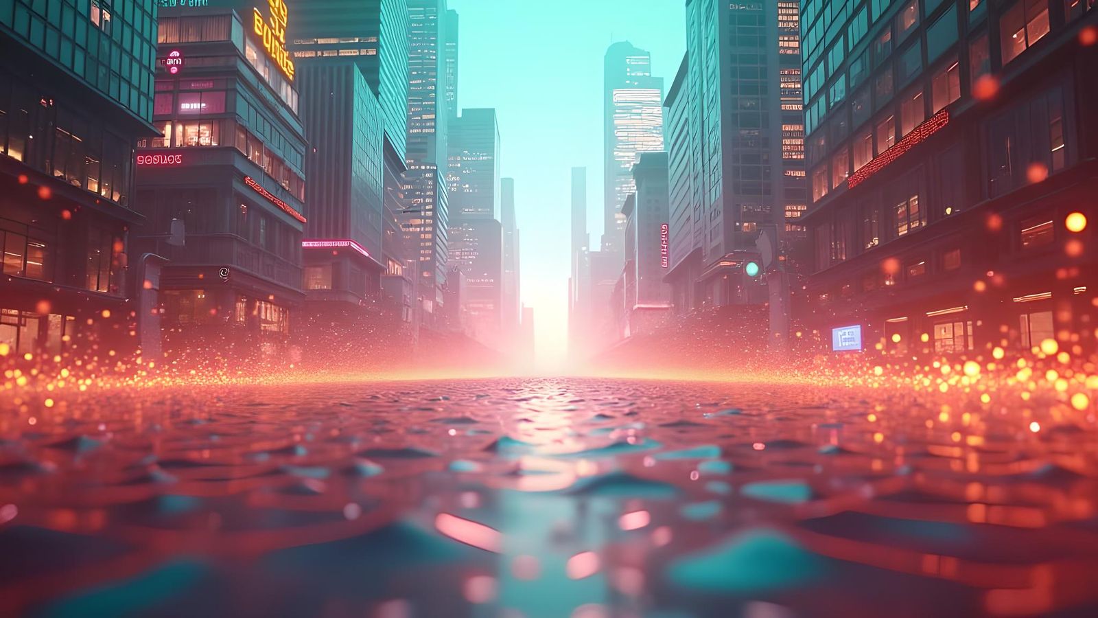 Radiant Cityscape with Sound Waves