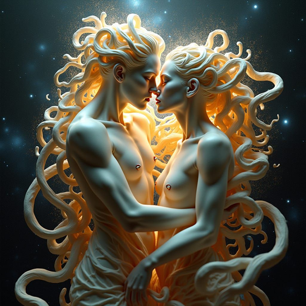 Ethereal Cosmic Dance of Intertwined Souls