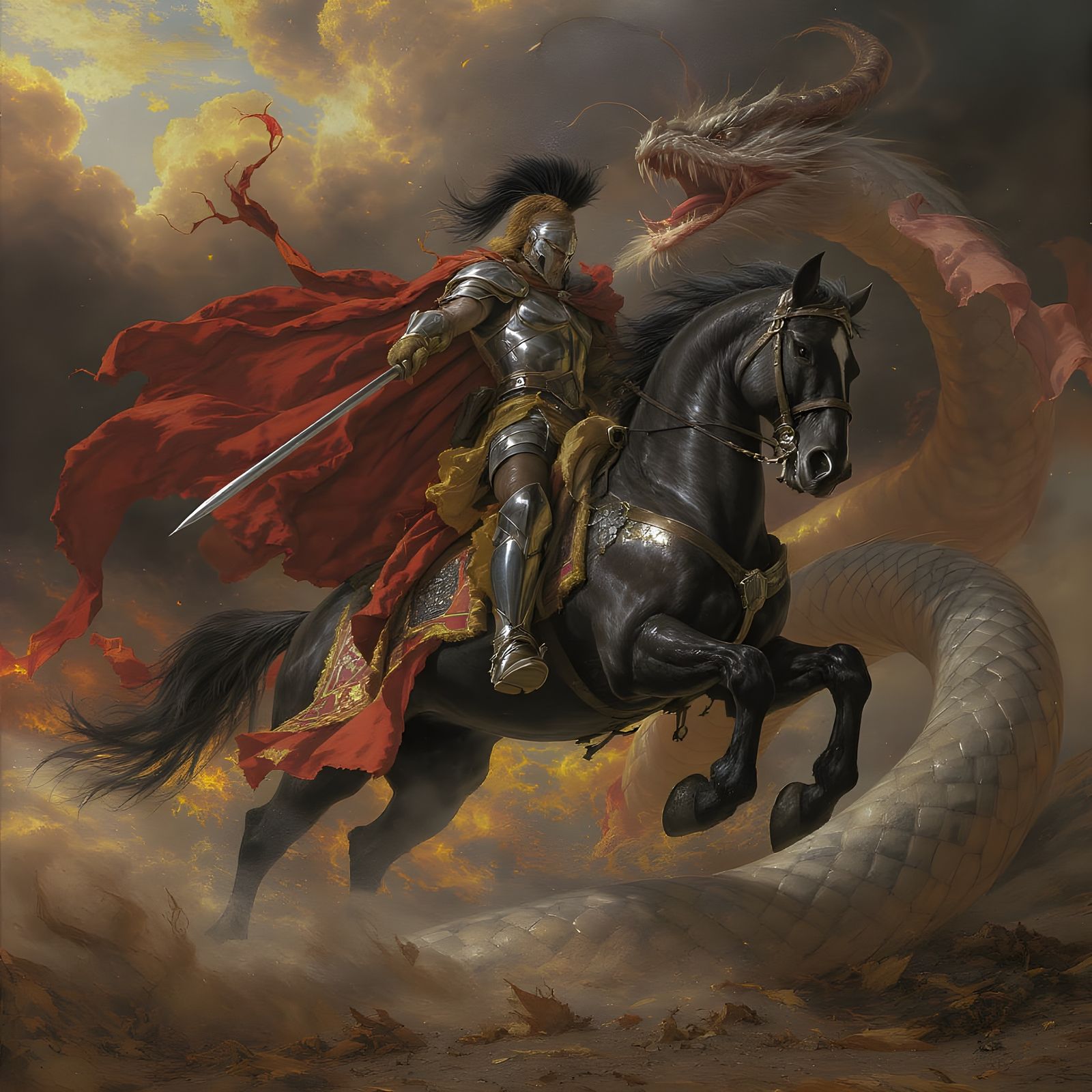 Knight and Dragon, Historical Painting