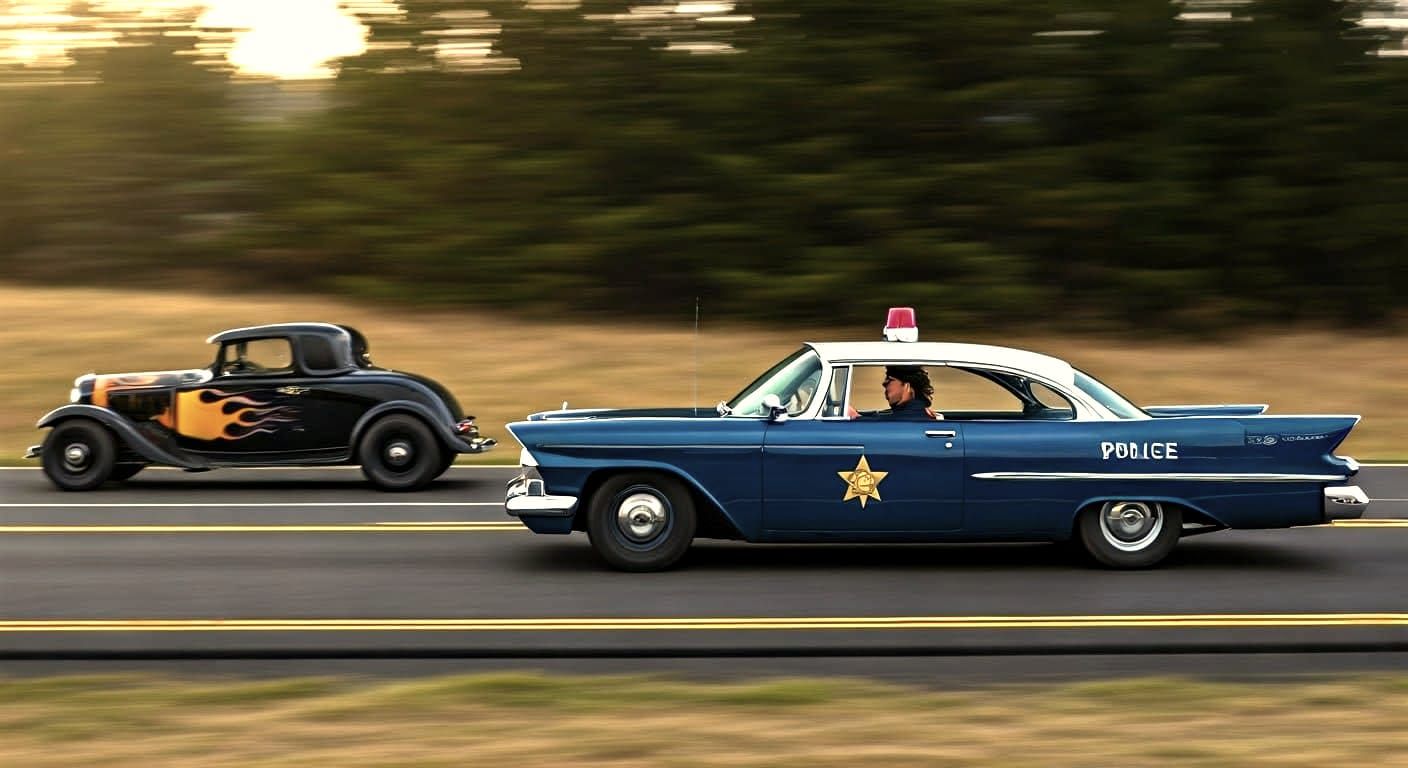French Police Plymouth Chasing Hotrod Ford