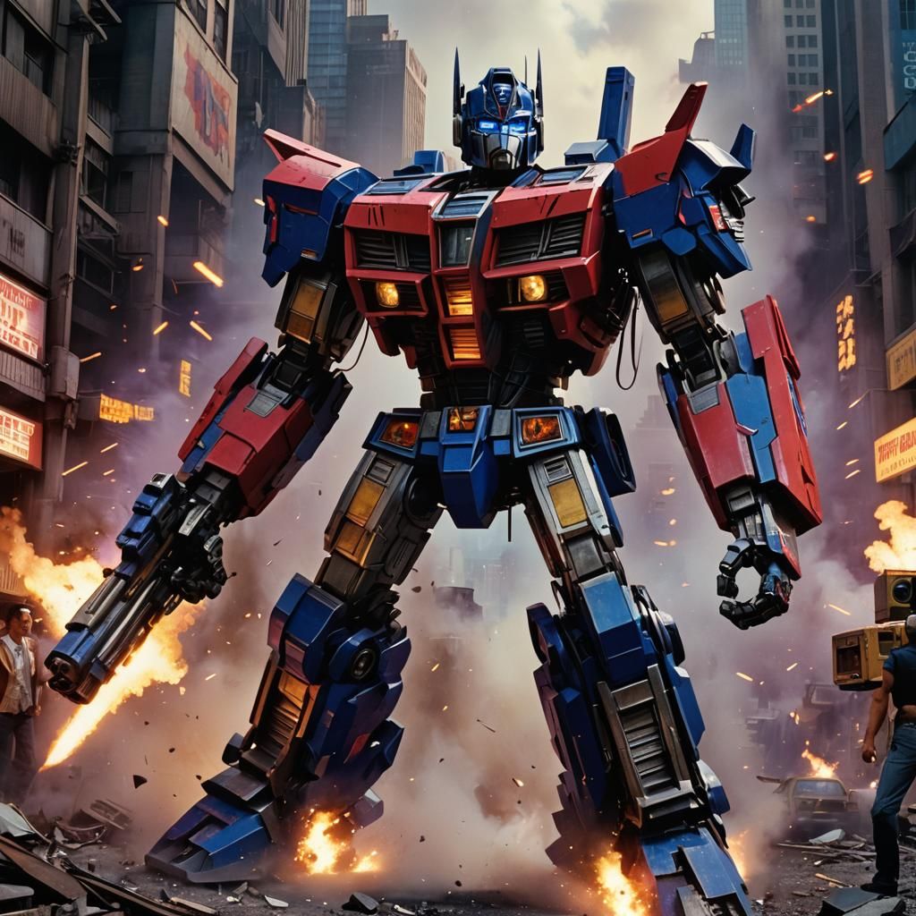 Optimus Prime in 1980s Sci-Fi Action Style