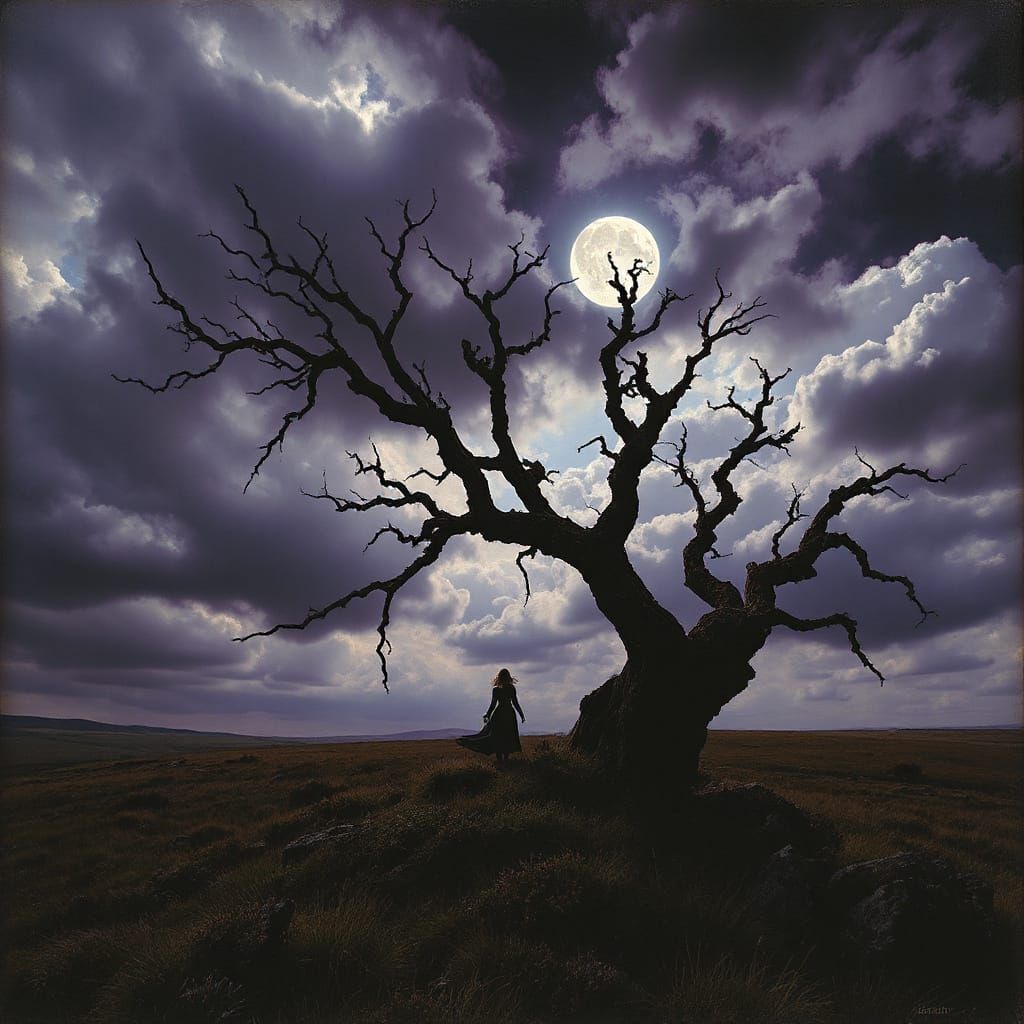 Gothic Romance: Ancient Hawthorn Tree on Stormy Moors