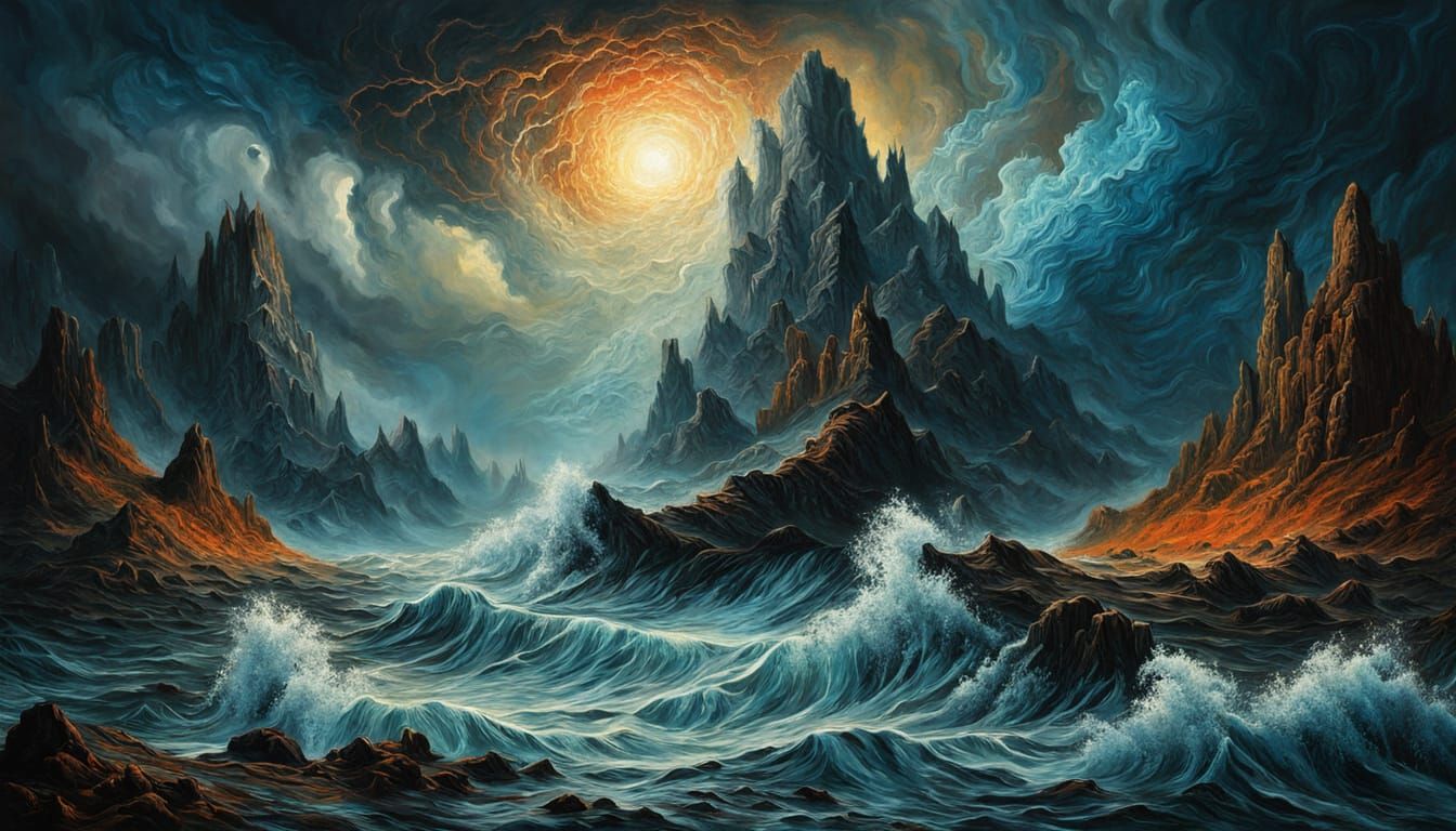 Surreal Elemental Chaos in Oil Painting