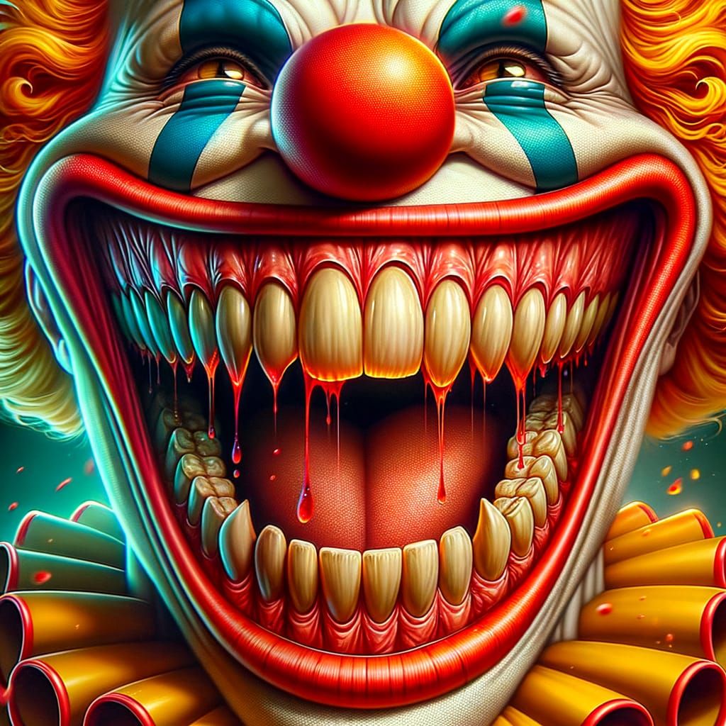 Clown with Grin and Theatrical Blood, Matte Painting