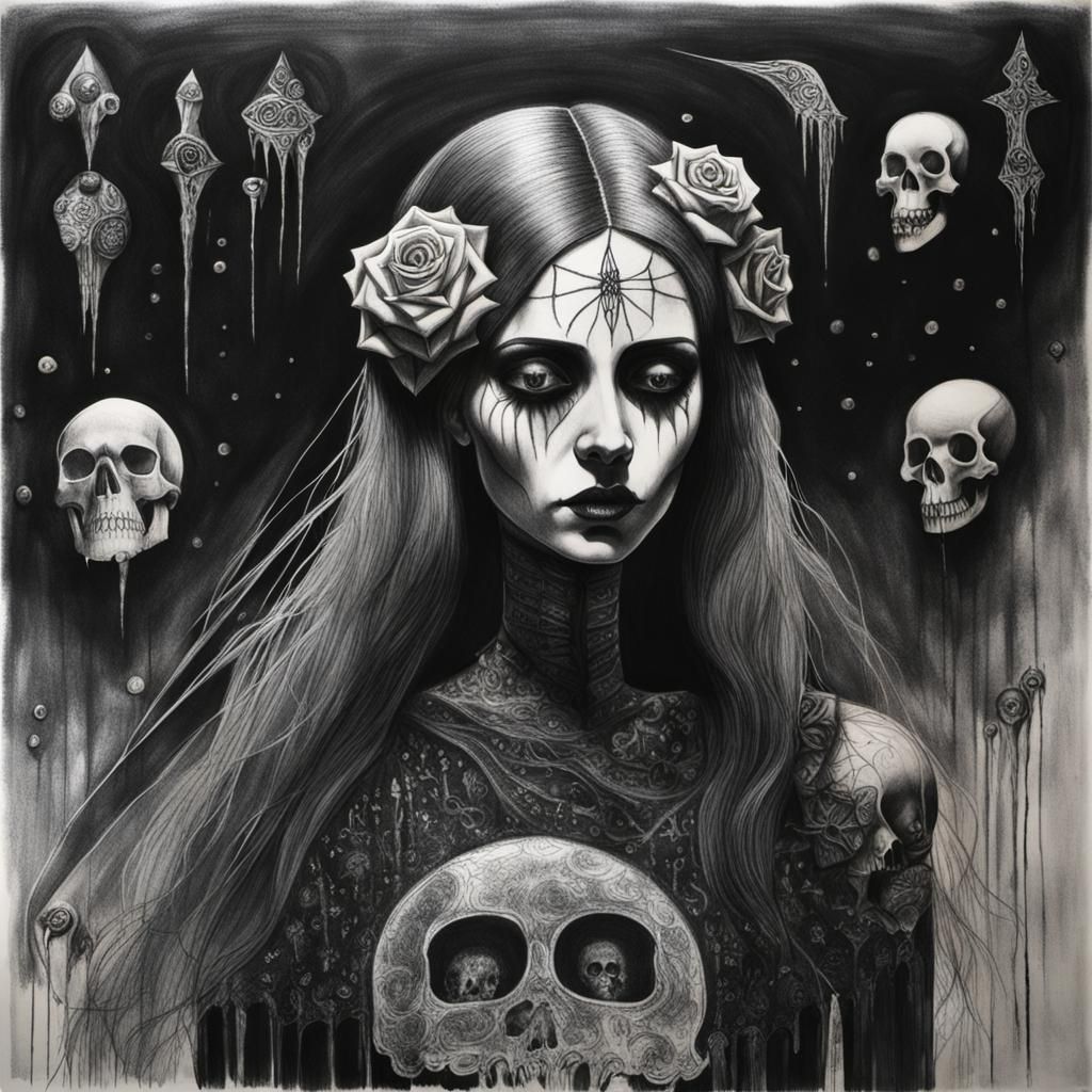 Surreal Crayon Drawing of a Goth Woman