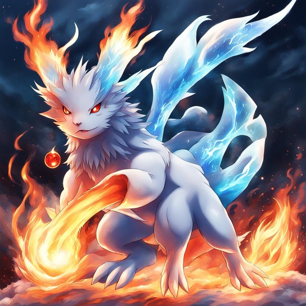 Magical Creature Wielding Fire and Ice, Anime Style