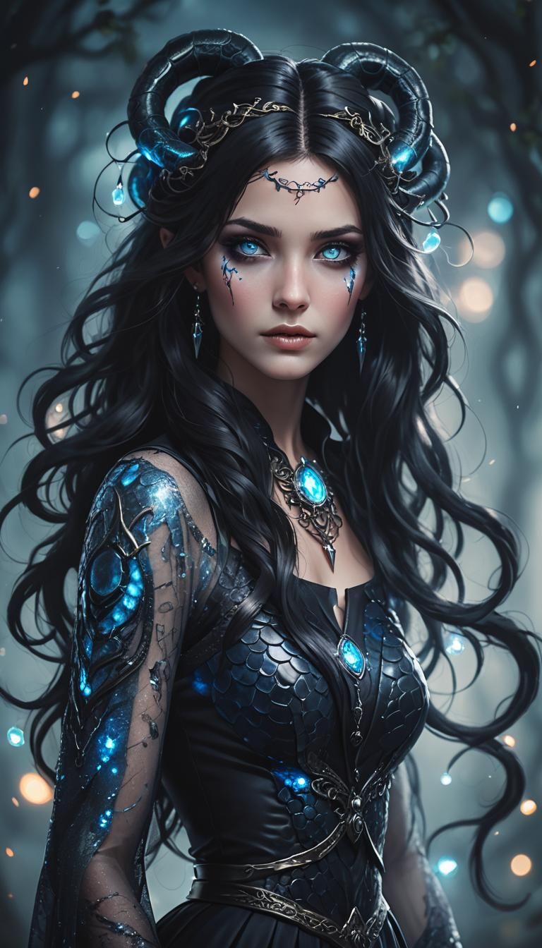 Dark magic female shapeshifter witch gorgon-inspired, beauti...