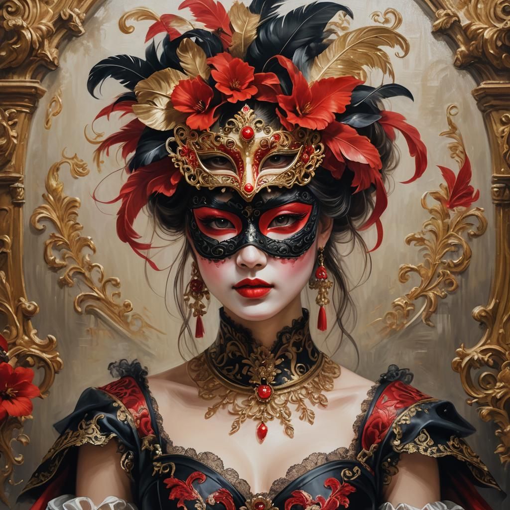Baroque Portrait: Girl in Exquisite Masquerade Mask