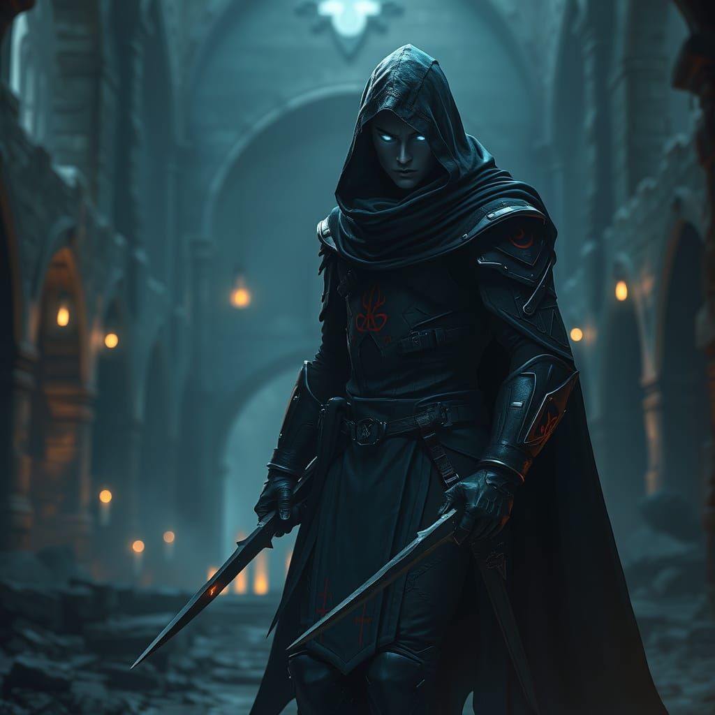 Silent Assassin in Shadows: Dark Fantasy Concept Art