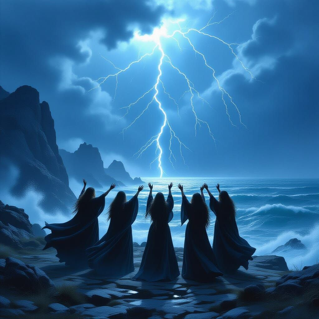 Witches Ritual on Stormy Coastline