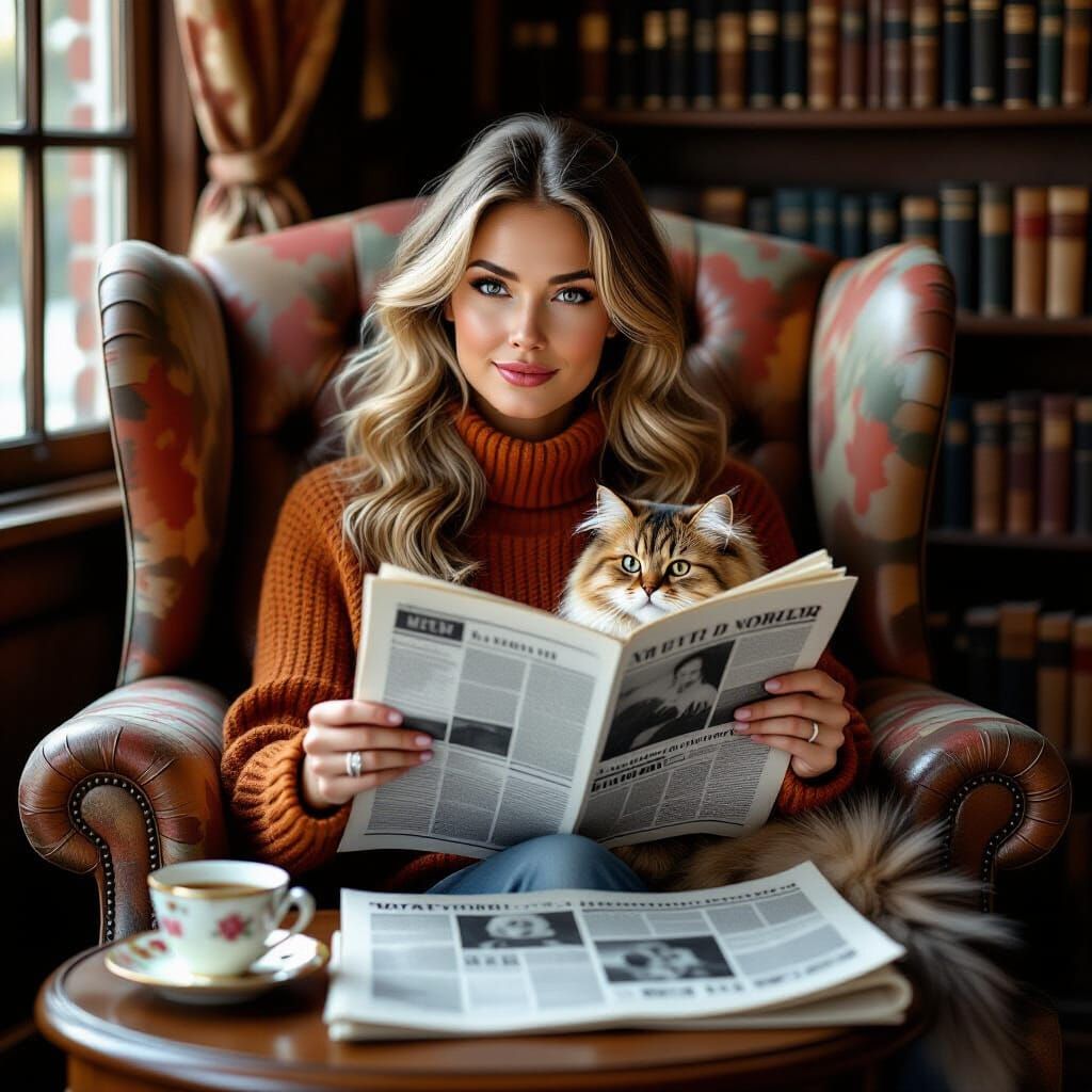 Boomer Cat with Newspaper