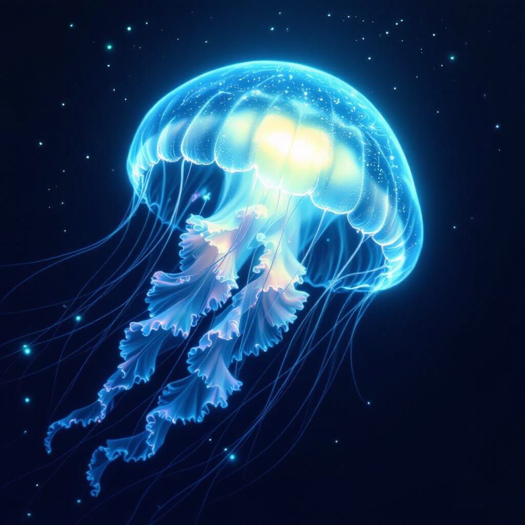 Bioluminescent Jellyfish in Deep Ocean Digital Art