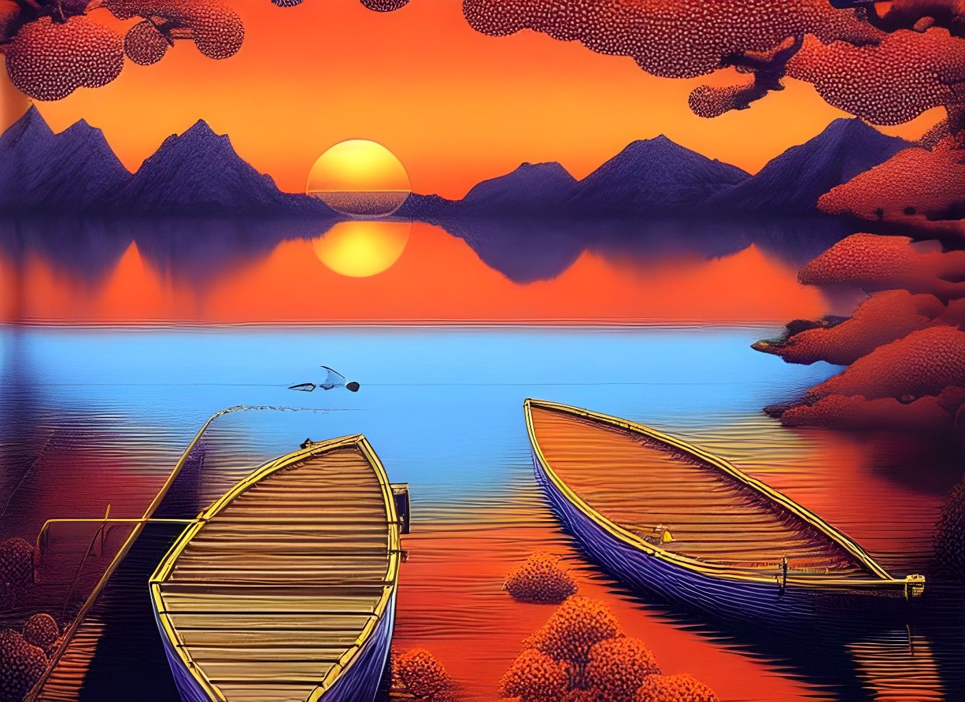 Golden Hour Lake: A Surrealist Sunset Scene