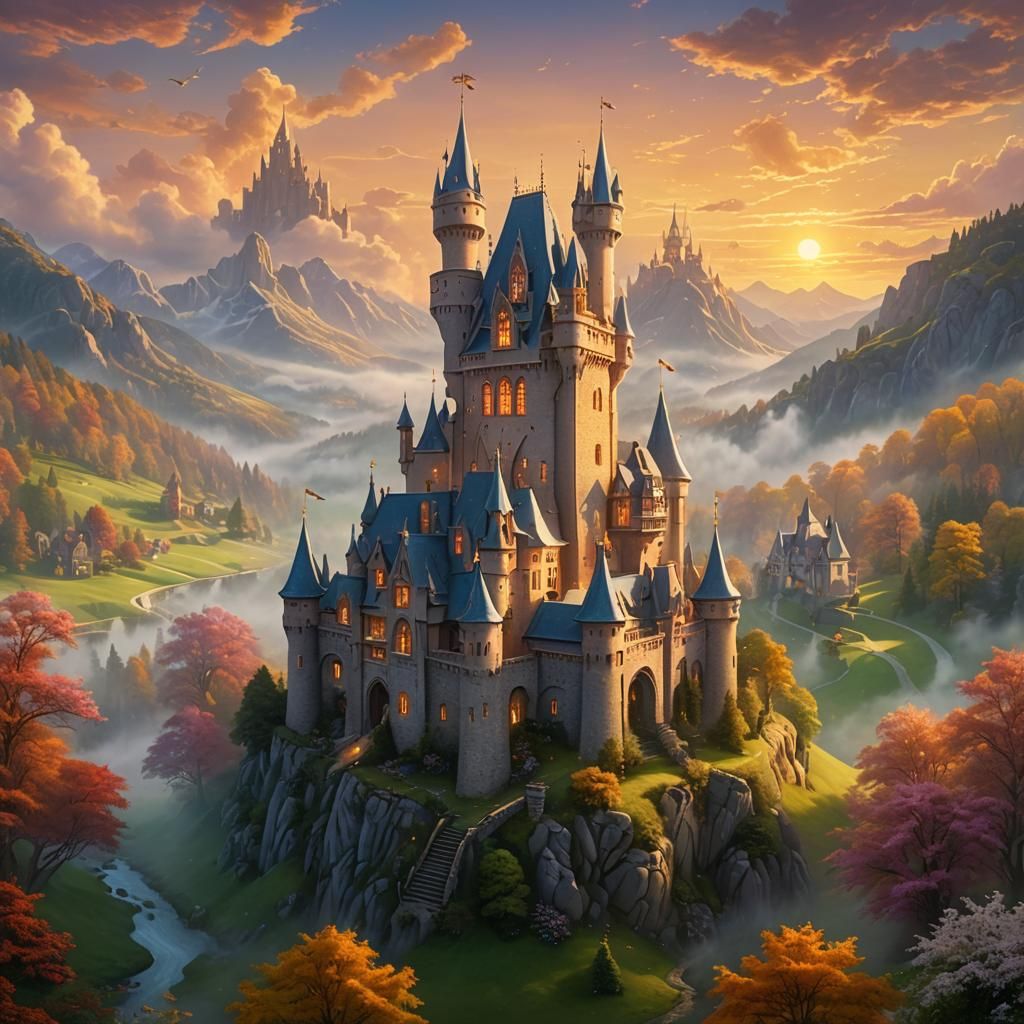 Ghost Family Over Castle: Ethereal Fantasy Art