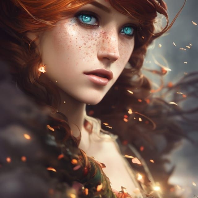 Freckled Irish Goddess in Hyperdetailed Concept Art