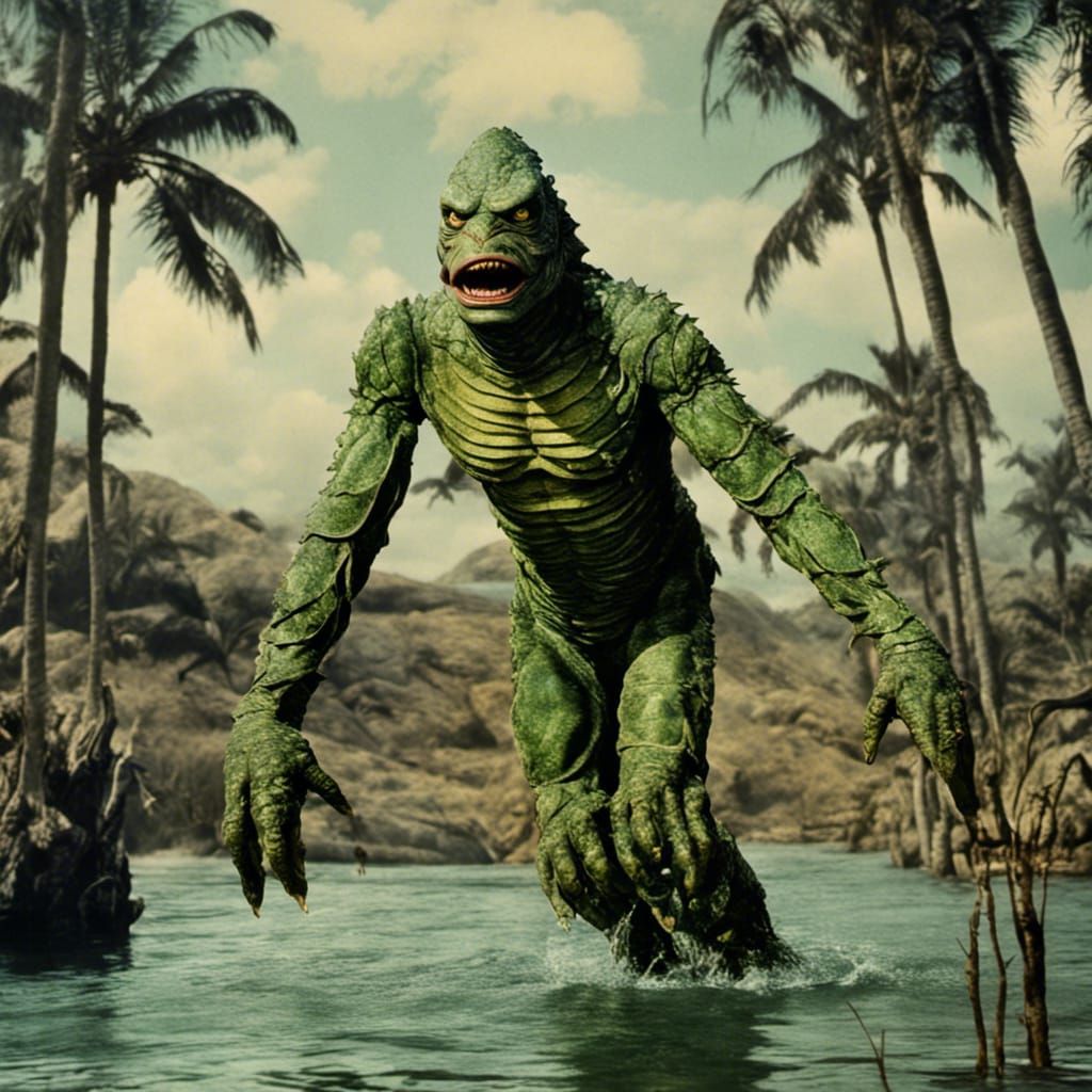 Creature from the Black Lagoon (1954) Technicolor movie still, 8k resolution high definition detail, Epic cinematic bril...