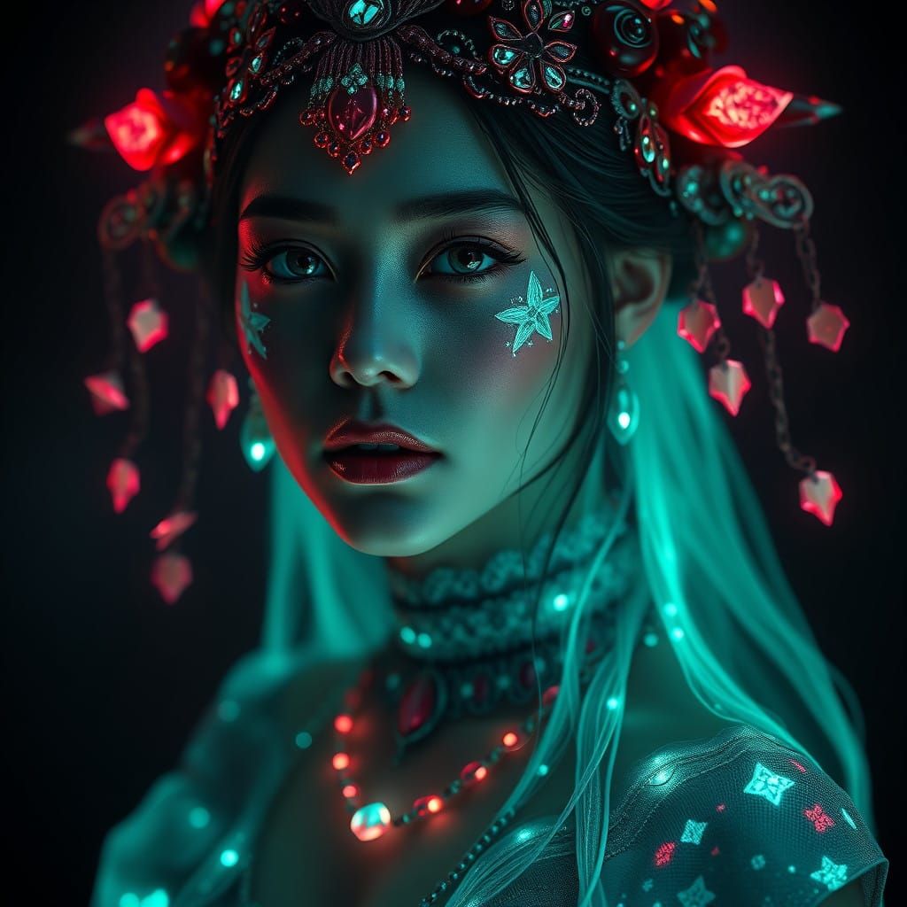 Ethereal Goddess in Dark, Mystical Splendor