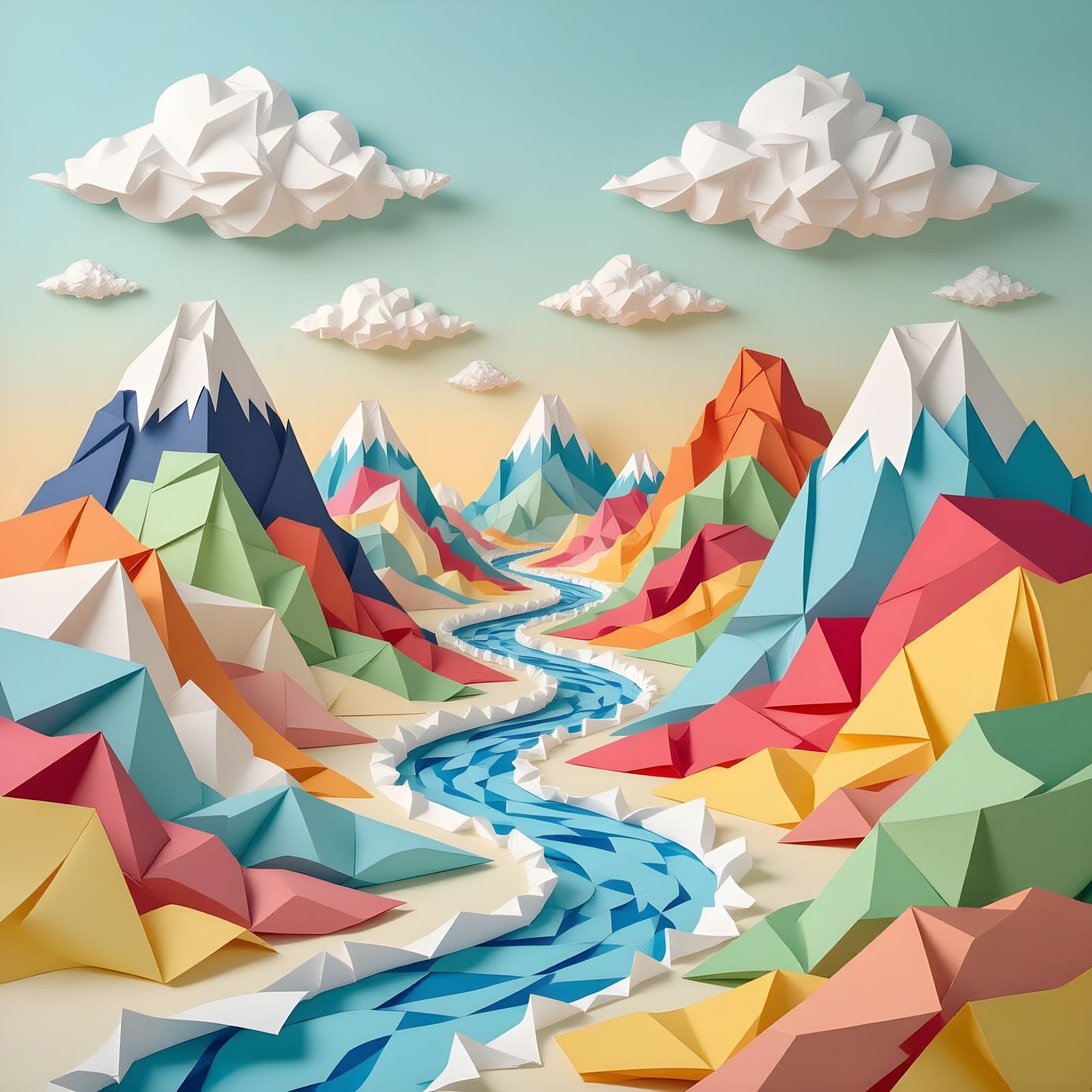 Dreamlike Paper Landscape in Craft-Art Style