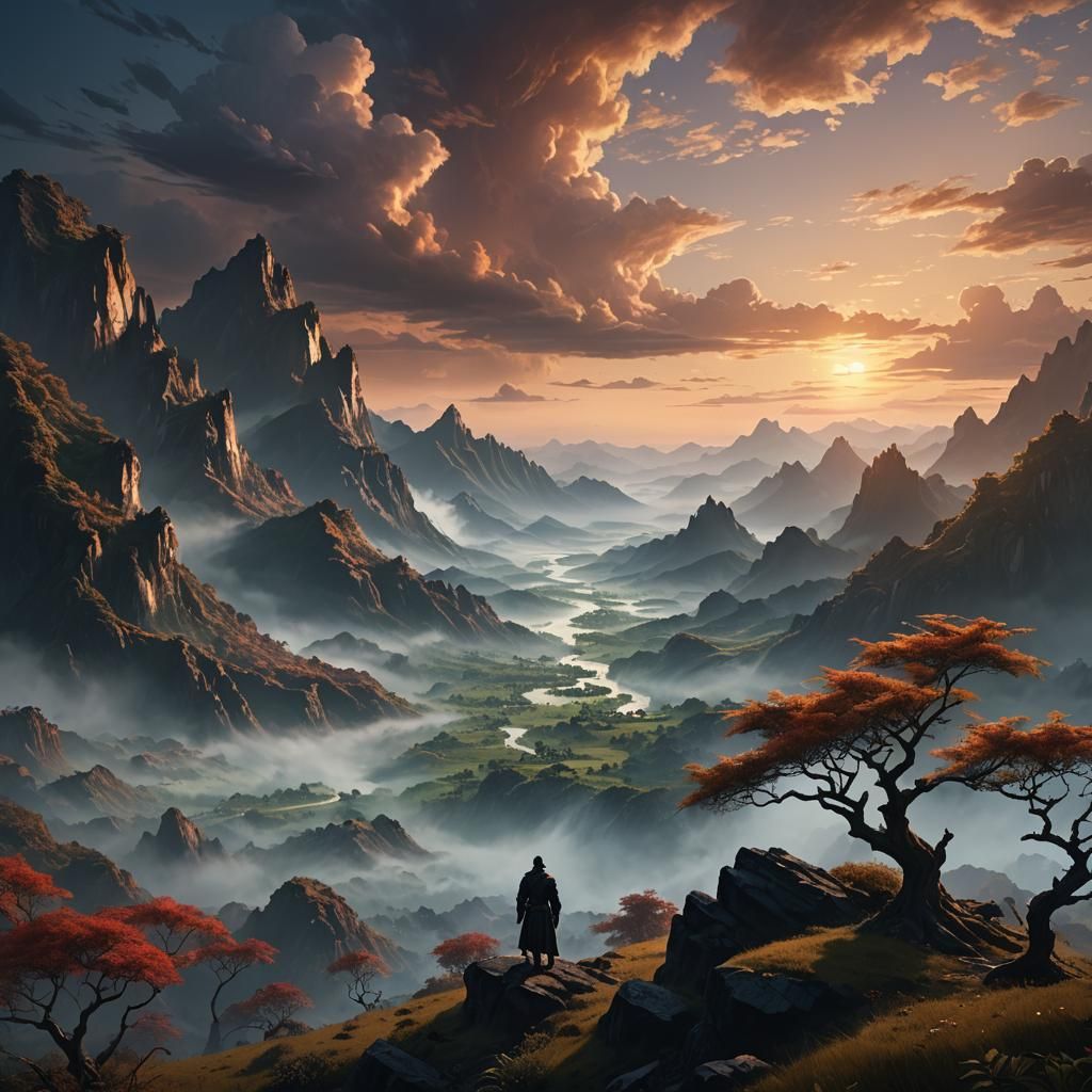 Fantasy Landscape at Sunset as Digital Matte Painting