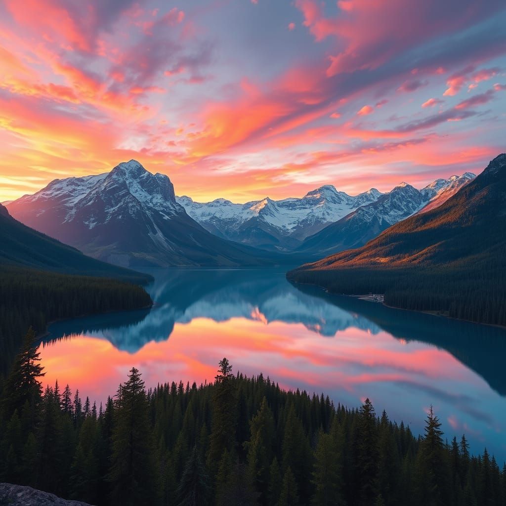 Breathtaking Mountain Lake Sunset Landscape