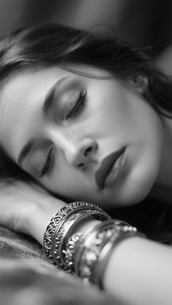 Hyper-Realistic Woman Slumbering in Black & White