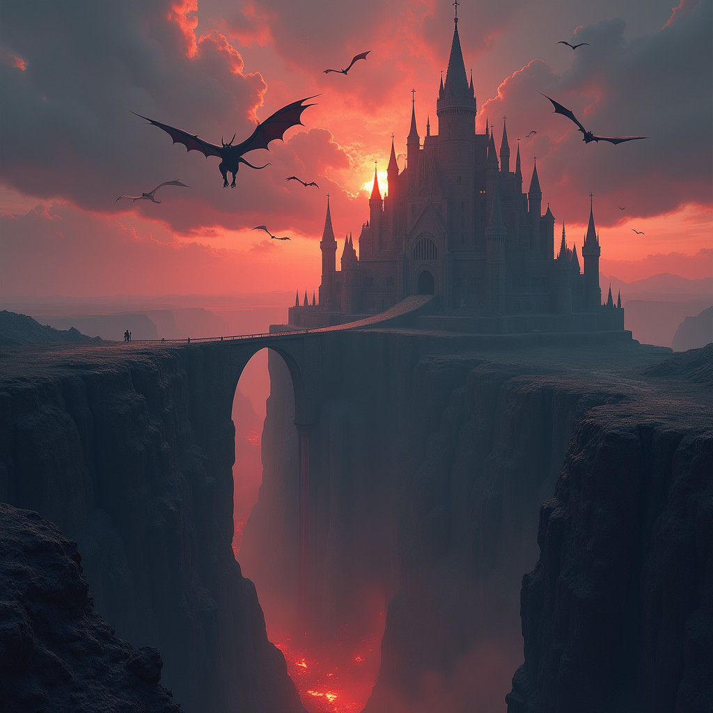 Epic Castle with Dragons in Eternal Twilight