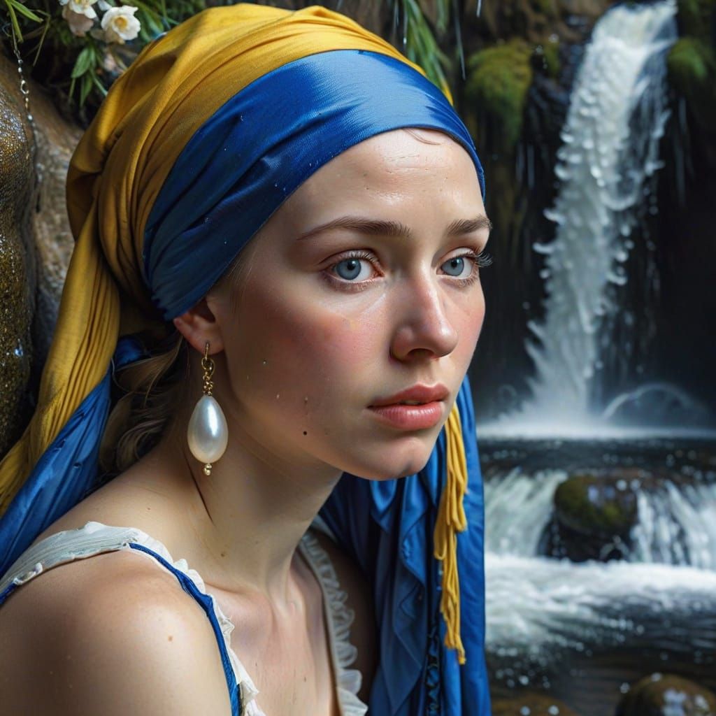 Girl with Pearl Earring Crying: Hyperrealistic Photo