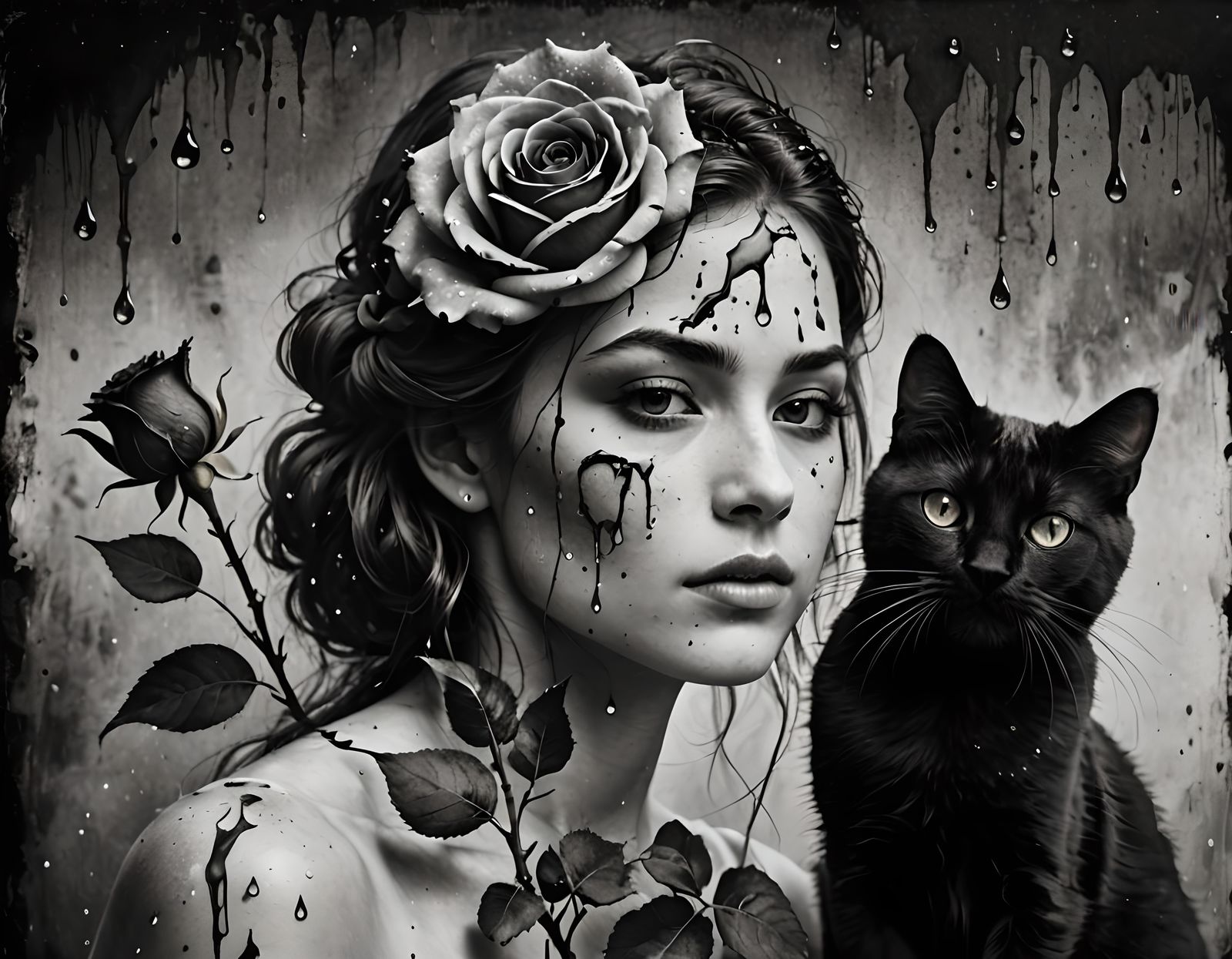 Dramatic Double Exposure Portrait in Charcoal Style