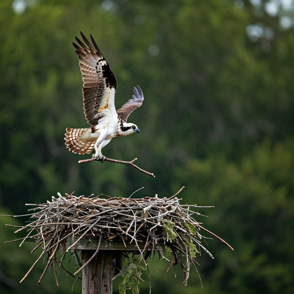 Osprey Soaring Over Swamp to Nest