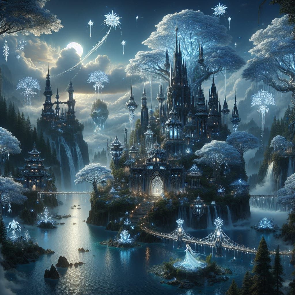 Mystical Levitating Island with Dragons and Elfin Princess