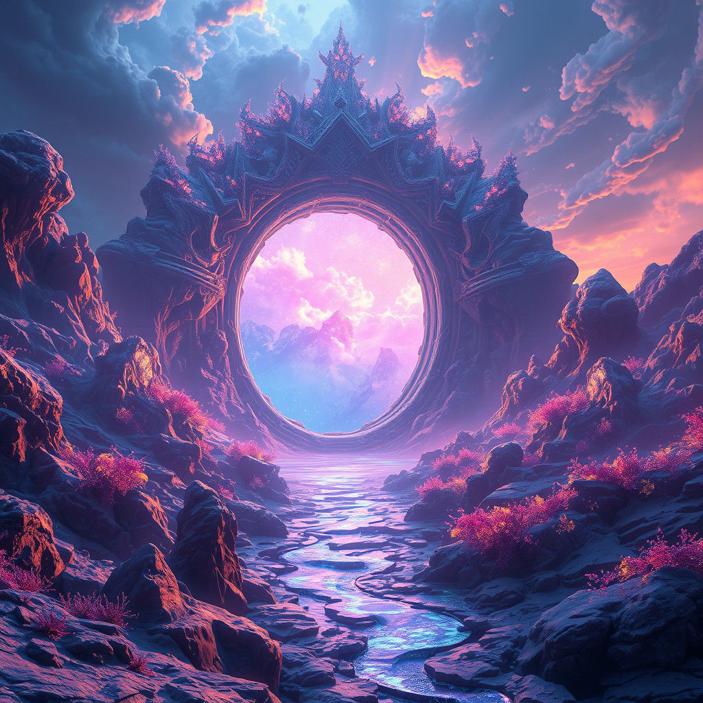 Ethereal Landscape with Iridescent Portal in Unreal Engine