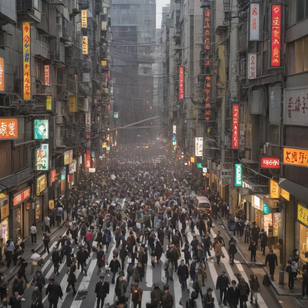 Futuristic Tokyo Street Scene with Blurring Neon Signs