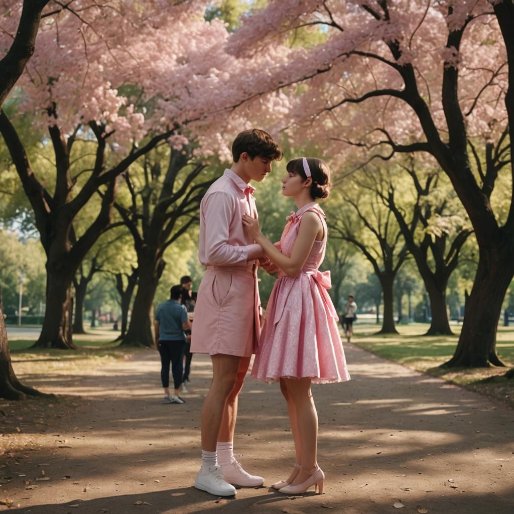 Romantic Scene of Girl Kissing Boy's Hand, Cinematic Style